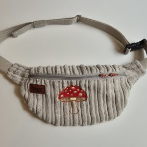 Mała nerka – SZTRUKSIK z haftem – Jansa szarość i muchomor w brązie